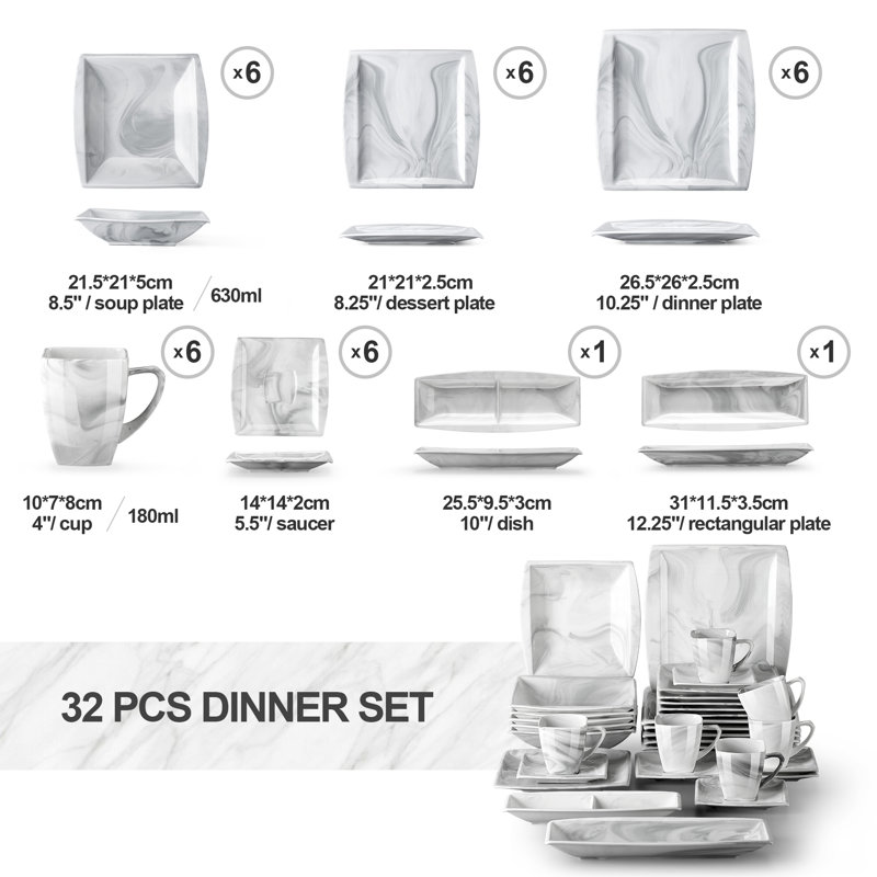 Piece Porcelain China Dinnerware Set - Service for 6