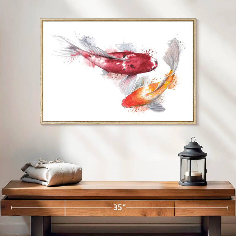 Paire de poissons Koi, Cadre flottant en bois naturel, 25 po x 17 po