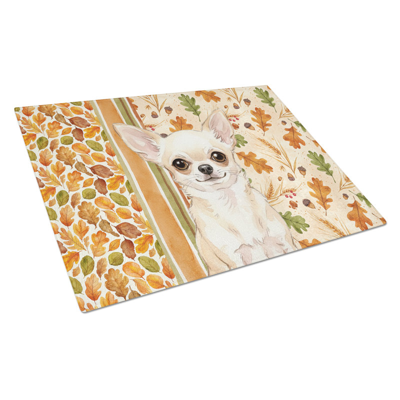Planche à découper en verre crème Chihuahua
