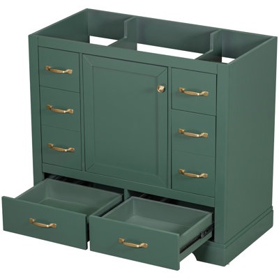 36" Bathroom Cabinet Base - Solid Wood & , 6 Drawers, One Door, Adjustable Shelf Vanity 36", Assembly Required Fixture