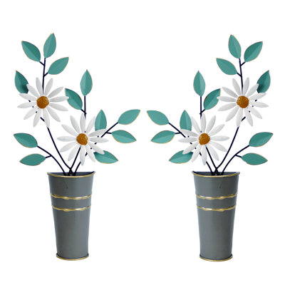 VIP Metal 15.75 in. Green Wall Pot with Flower Accent