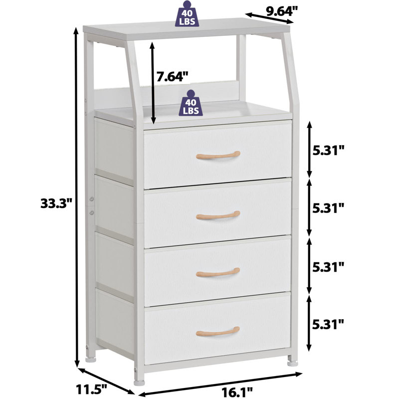 Tieny 4 Drawer Storage Drawer, White