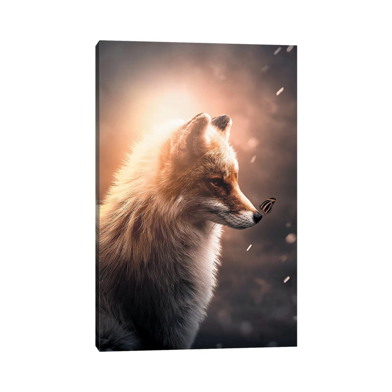 First Fox & Butterfly by Zenja Gammer - Print on Canvas, 20.32 cm H x 30.48 cm W, Wrapped Canvas
