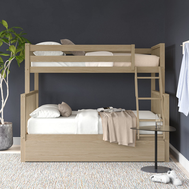 Brubaker Single Over Double Solid Wood Bunk Bed with Trundle Bed, Blonde