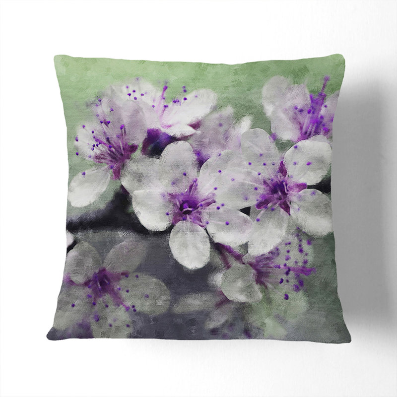 White and Purple Blossoms Scatter Cushion, 40cm H x 40cm W x 15cm D
