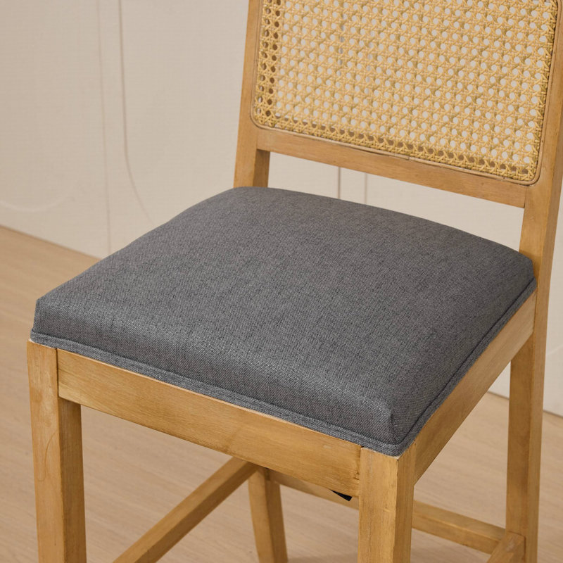 Tabouret de bar en bois massif à dossier en rotin avec coussin en mousse haute résilience, idéal pour un décor de style rustique et naturel, ensemble de 2
