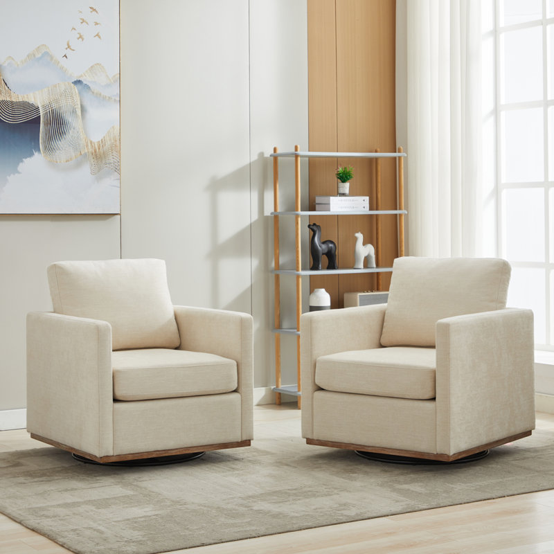 Wide Upholstered Swivel Armchair(set Of 2), Beige Chenile