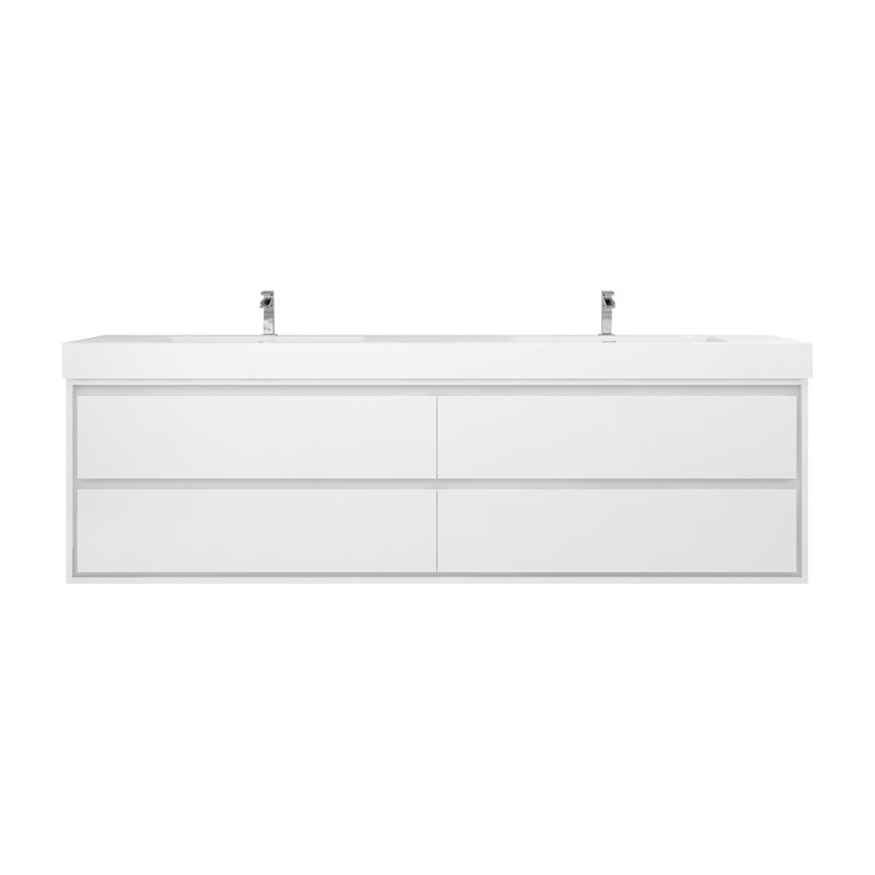 84'' Double Bathroom Vanity with Acrylic Top, Glossy White
