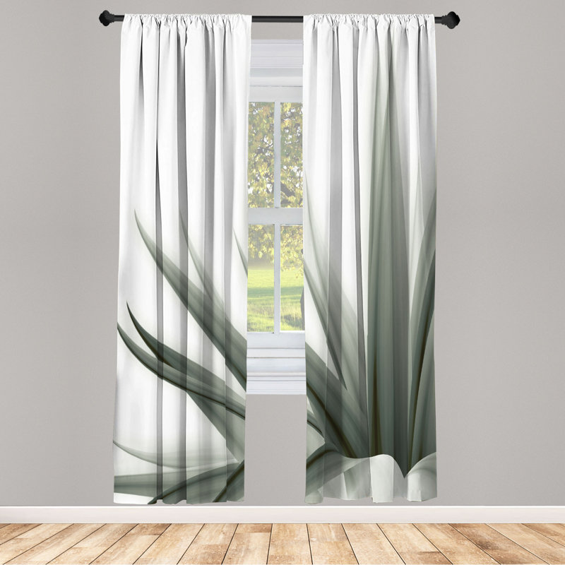Microfiber Floral Semi-Sheer Rod Pocket Curtain Panels, 28" W x 63" L, White/Black