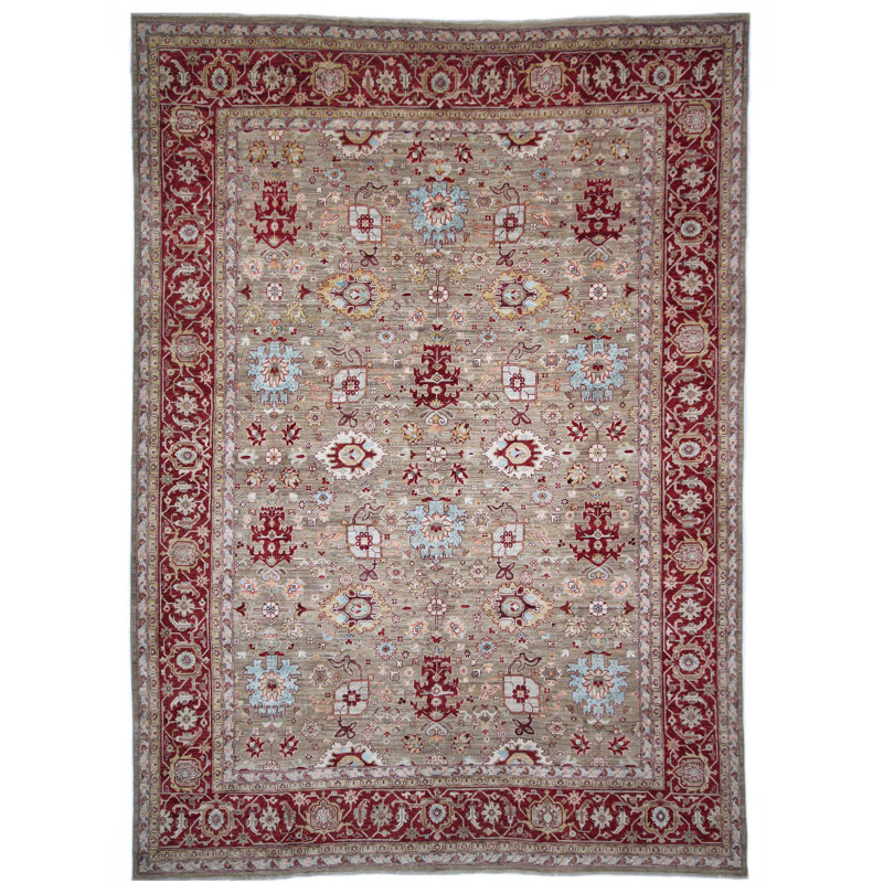 Tapis chameau et rouge noué à la main de haute qualité