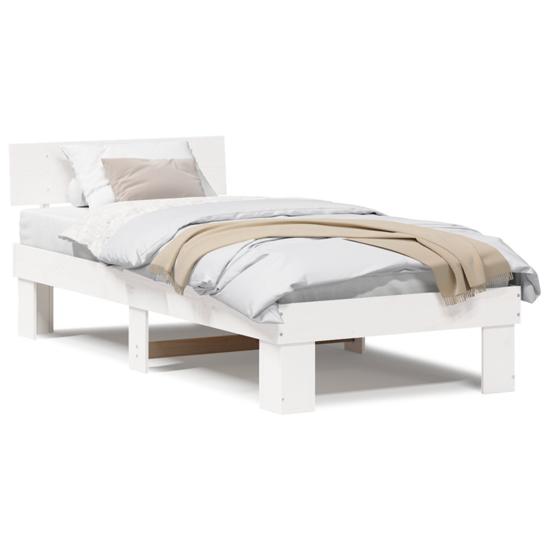 Bed Frame with Headboard Solid Pine Wood, European Single (90 x 200 cm), White