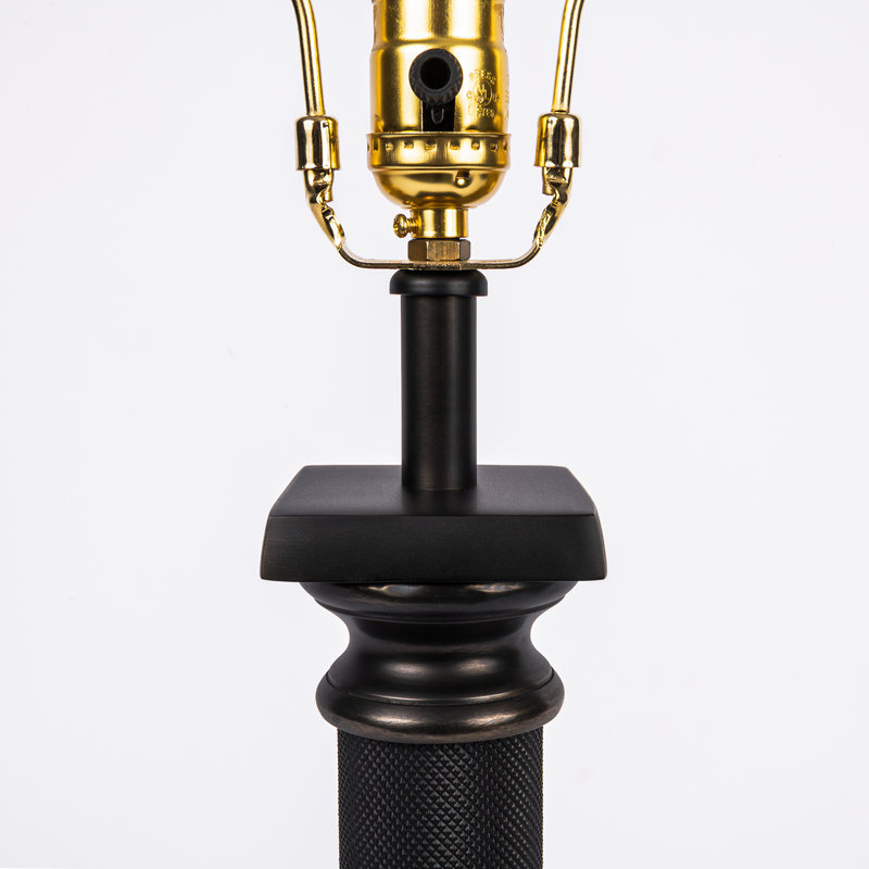 Textured Black Metal Candlestick Table Lamp