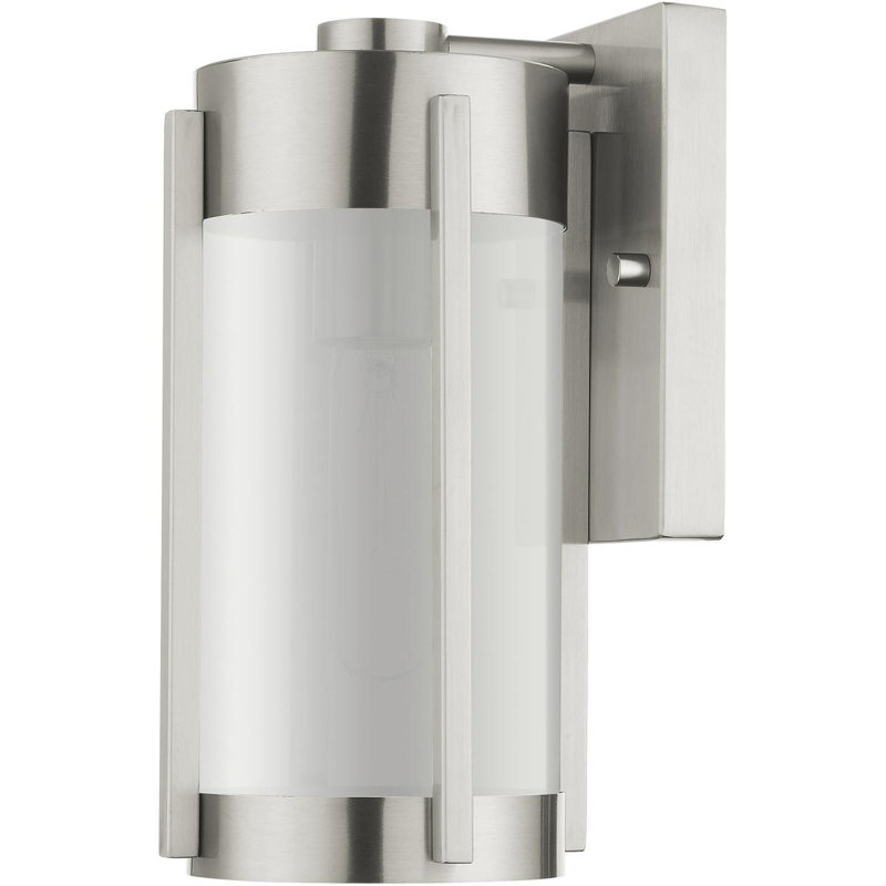 2 Light Outdoor Wall Lantern Pendant, Electrical Plated Smoke Glass Shade, Brushed Nickel
