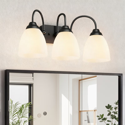 3-Light Bathroom Vanity Light with White Frosted Glass Shades (3 B11 Bulbs Included)