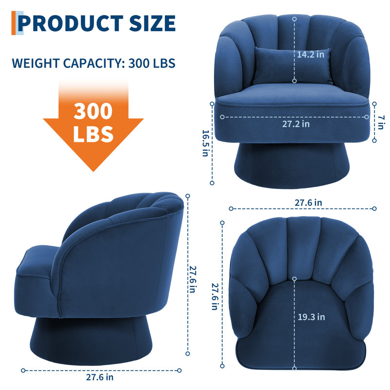 Upholstered Swivel Accent Chair, Velvet Navy Blue
