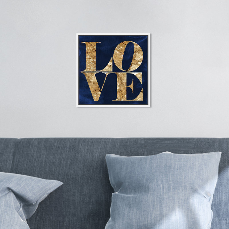 Toile pour chambre à coucher bleu marine, H 13 po x l 13 po, Cadre en bois blanc