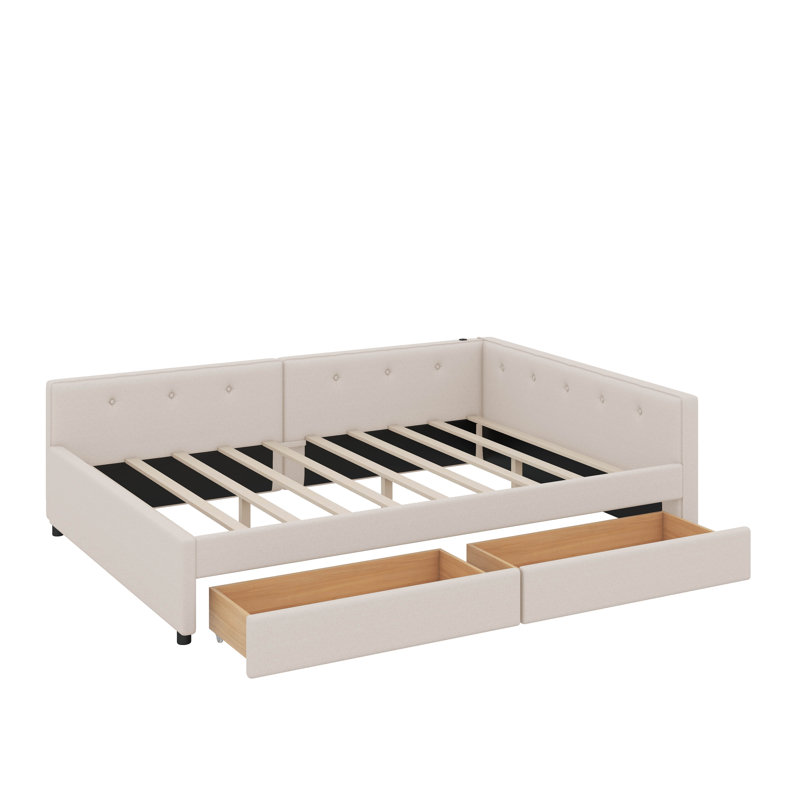 Upholstered Platform Bed With USB And Drawers, Full / Double