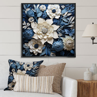 Aquarelle de fleurs saisonnières bleues et blanches IV - Fleurs, décoration murale