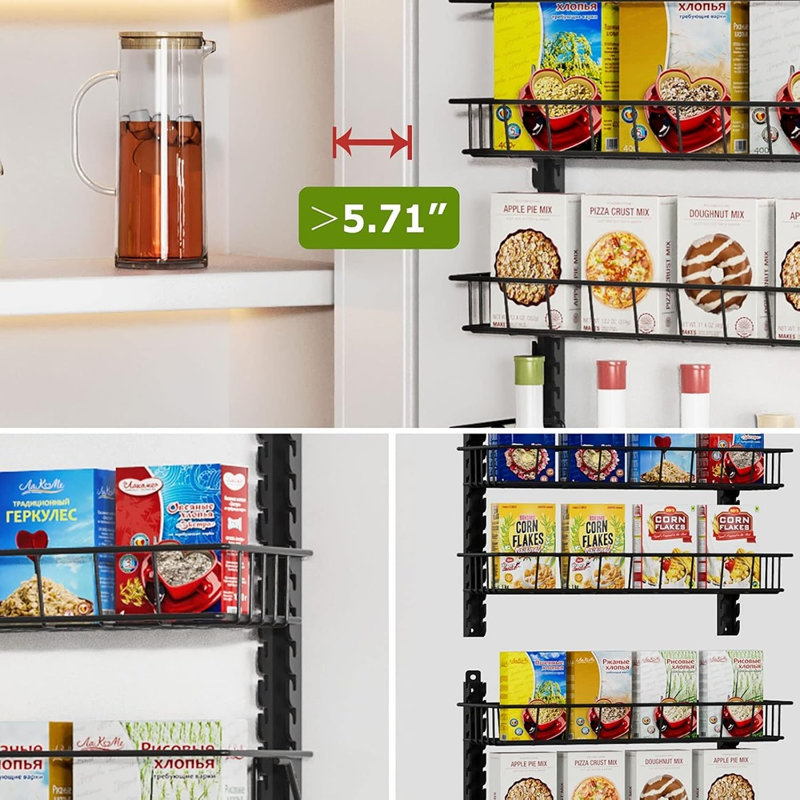 Over The Door Pantry Organizer Rack With 9 Adjustable Baskets, 9 Tiers Dual-use Hanging Or Wall Mount Spice Rack Organizer, Black