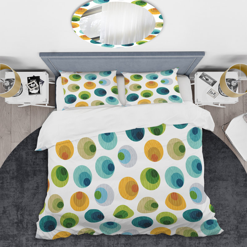 Green and Blue Circle Dots - Ensemble de housse de couette abstrait - Microfibre de polyester