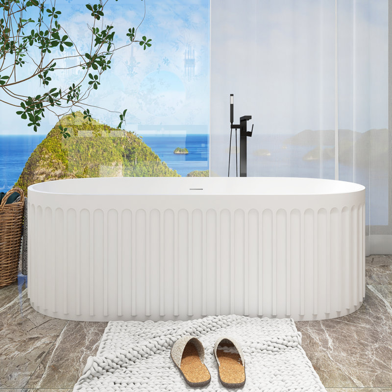 67'' x 29.5'' Freestanding Solid Surface Bathtub in Matte White
