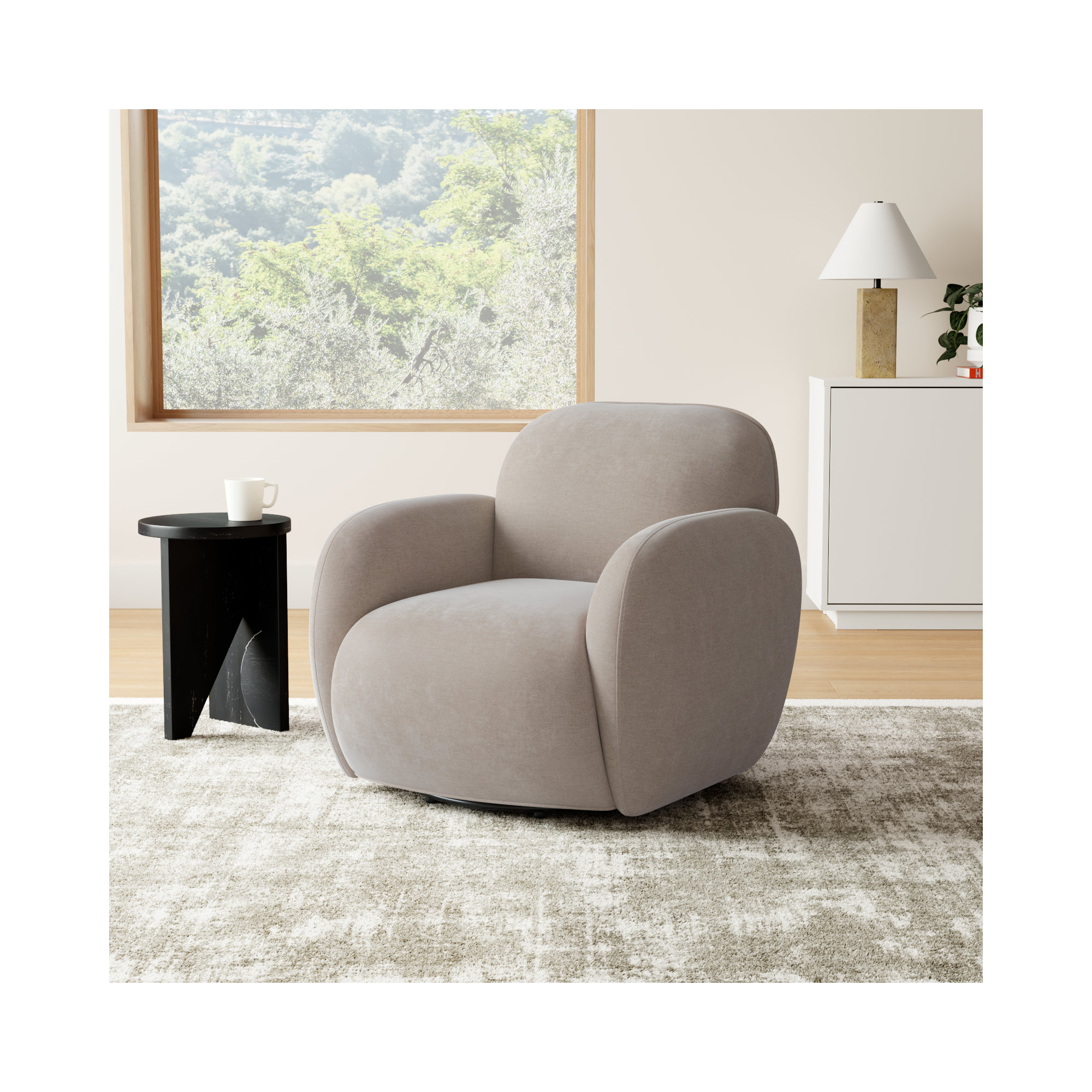 Soria Swivel Armchair, Honeycomb Taupe Chenille