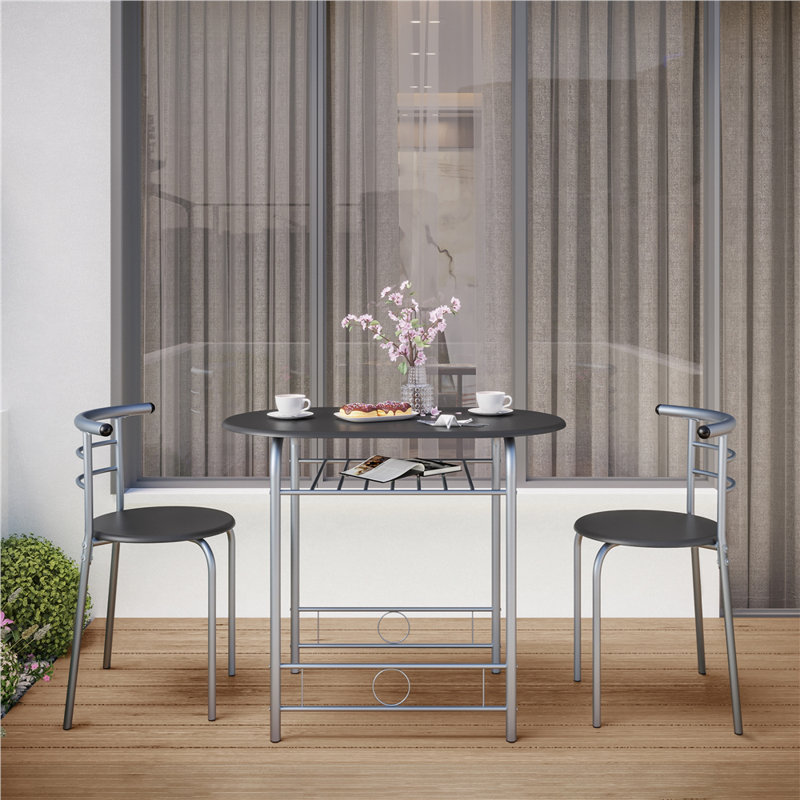 Ensemble de salle à manger à quatre pieds Vasilij, Noir, Noir / argenté, H 30 po x l 31,5 po x P 21 po