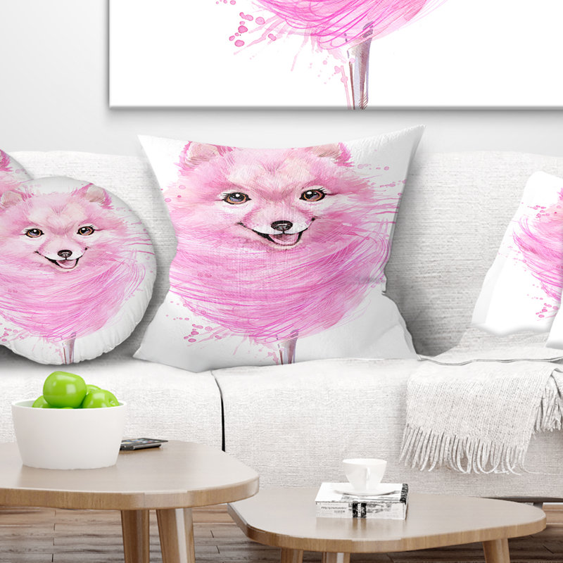 Chien aquarelle rose - coussin imprimé animal, 16 po x 1 po, Coussin décoratif