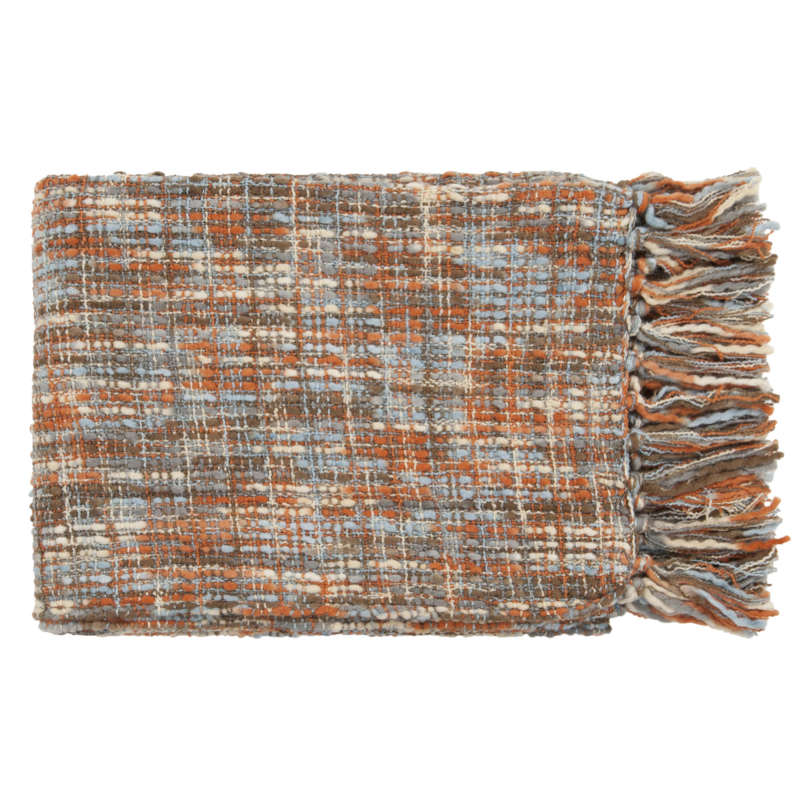 Ameeran Throw Blanket, Rust, Ivory, Light Blue, Mushroom, Gray