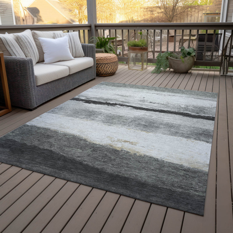 Tapis rayé intérieur / extérieur lavable à la machine ACN2169, Rectangle 10 pi x 14 pi
