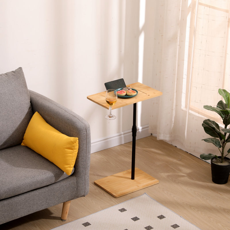 Table de bout en bambou à hauteur réglable en forme de C et canapé à 2 niveaux pour le salon et la chambre à coucher