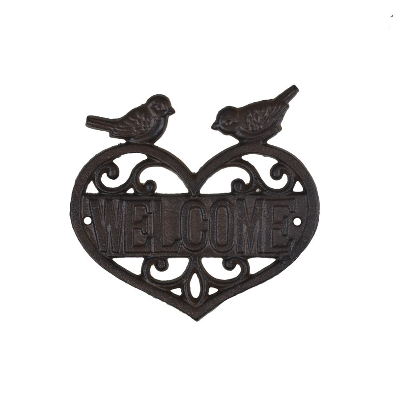 Métal Love Birds Welcome Heart, plaque de porte en fonte rustique, décoration murale, porche