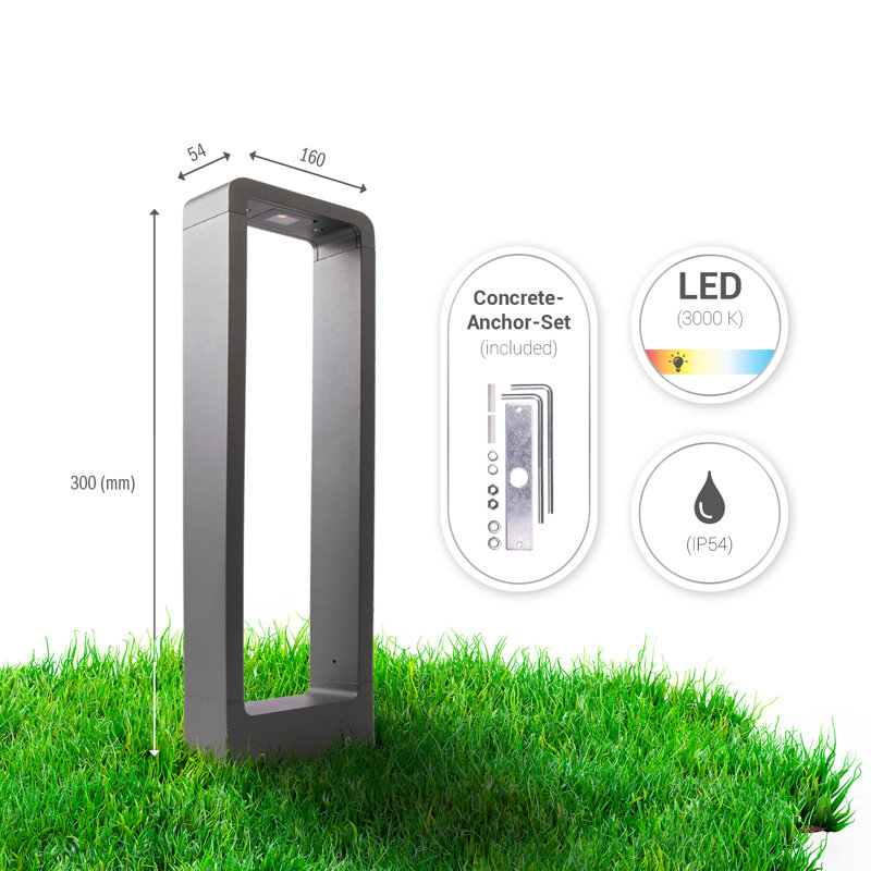Colbourn Anthracite Integrated LED Metal Bollard Light, 30cm H x 16cm W x 5.4cm D