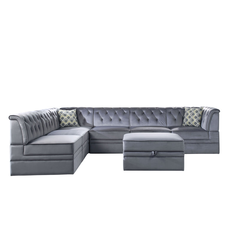 Canapé et méridienne modulaires en velours de 126 po avec repose-pieds Raybourne