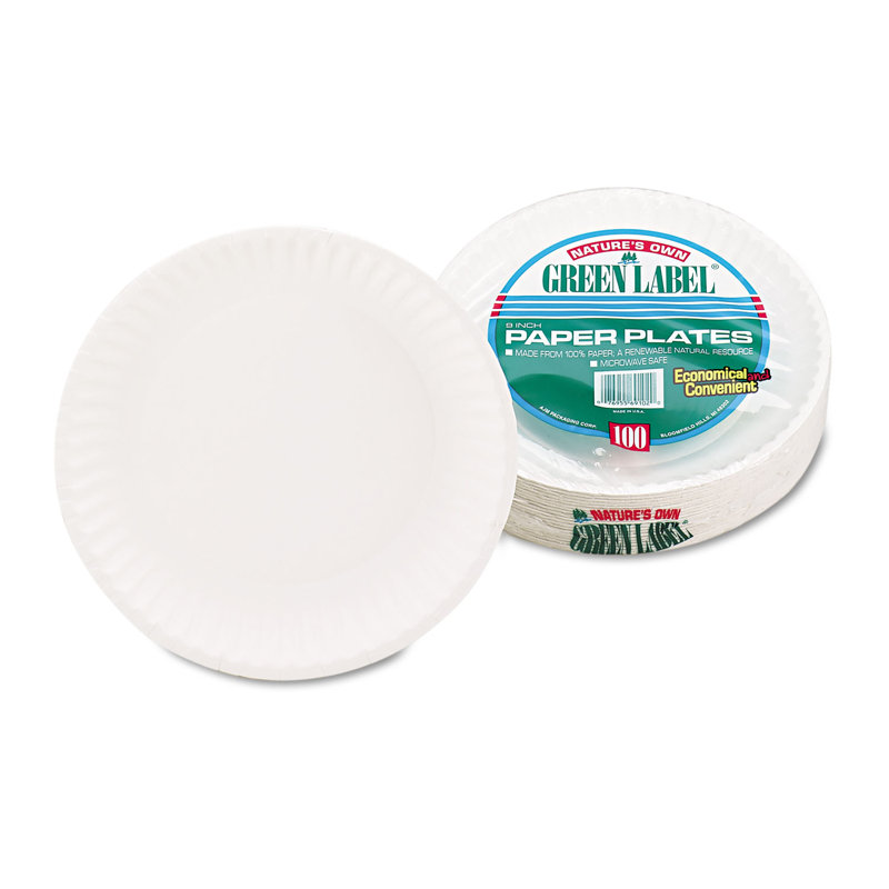 White 9" Compostable Paper Plates, 100-Pack