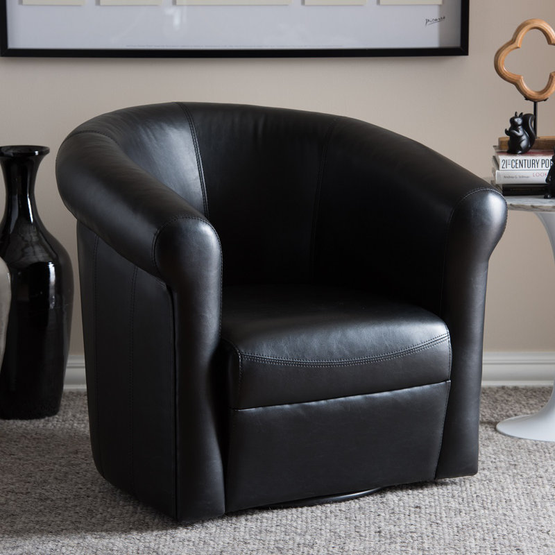 Kabeer Faux Leather Swivel Barrel Chair