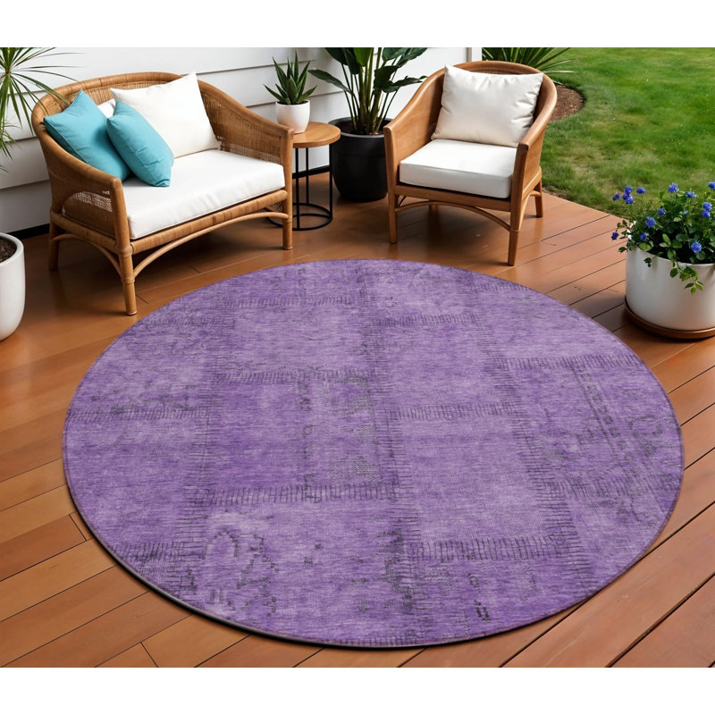 Tapis intérieur lavable rond 8 po mauve aubergine et gris