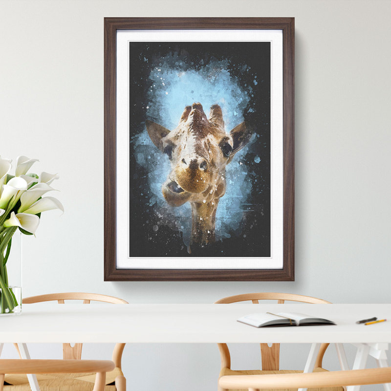 Chewing Giraffe - Framed Print, 45cm H x 33cm W x 2cm D, Walnut Framed