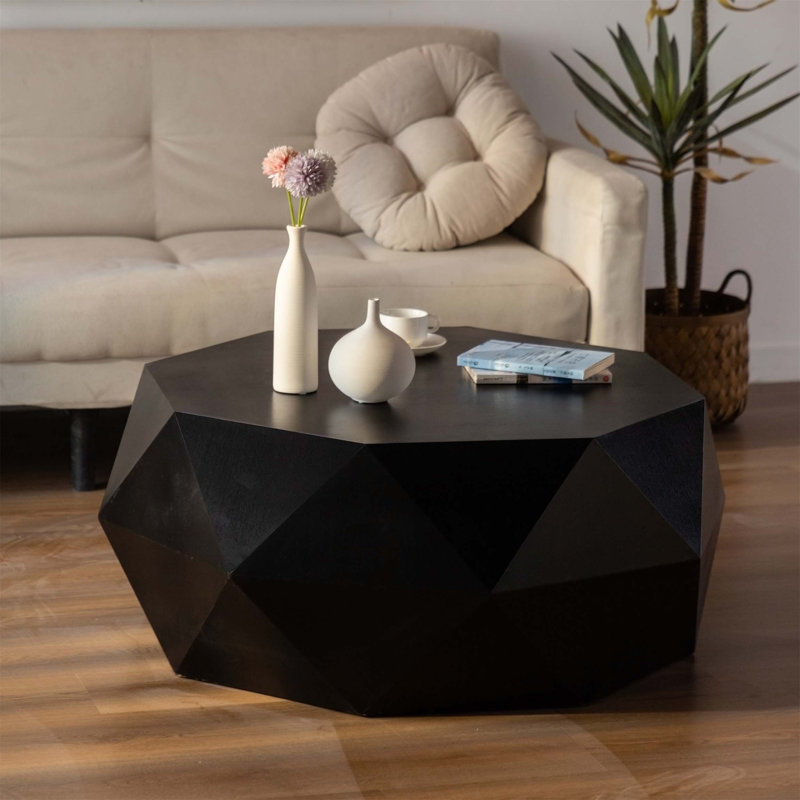 Octagonal Coffee Table with Manufactured Wood Table Top, Black, Black