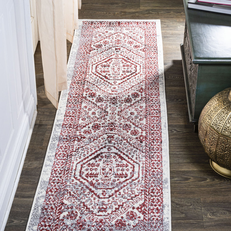 Boho Cottage Medallion Red/Ivory Rug, Runner 2' X 10'