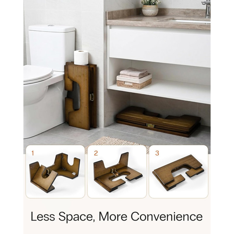Foldable Toilet Stool, 2-Level Bamboo Squatting Stool