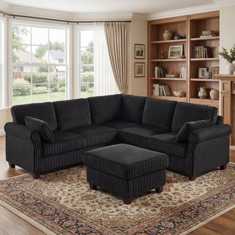 Canapé de 90,55 po avec repose-pieds avec rangement, Polyester noir