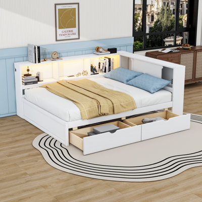 Daybed with Storage Shelves, LED Lighting, USB Charging Station and 2 Drawers