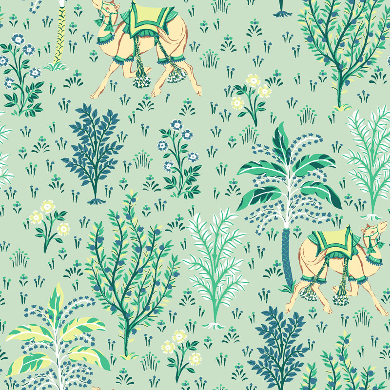 Papier peint adhésif camel bleu marine Courtyard, Vert
