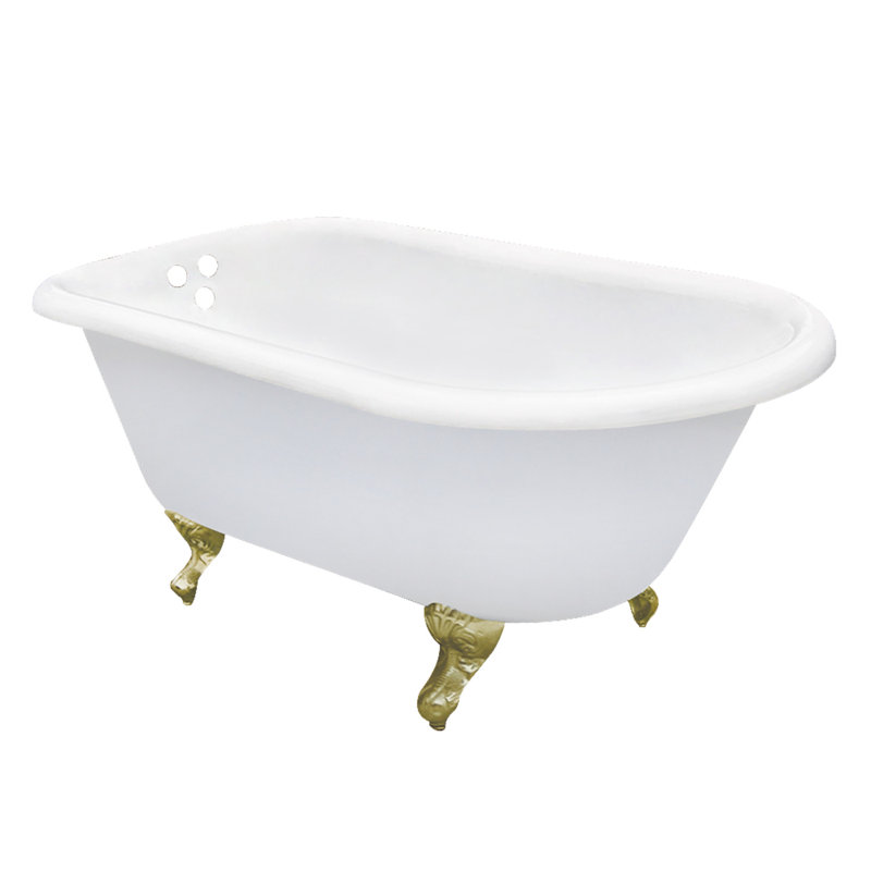 Kingston Brass Aqua Eden 66-Inch Cast Iron Oval Rectangular Roll Top Clawfoot Tub (3-3/8-Inch Wall Drillings), Brushed Brass