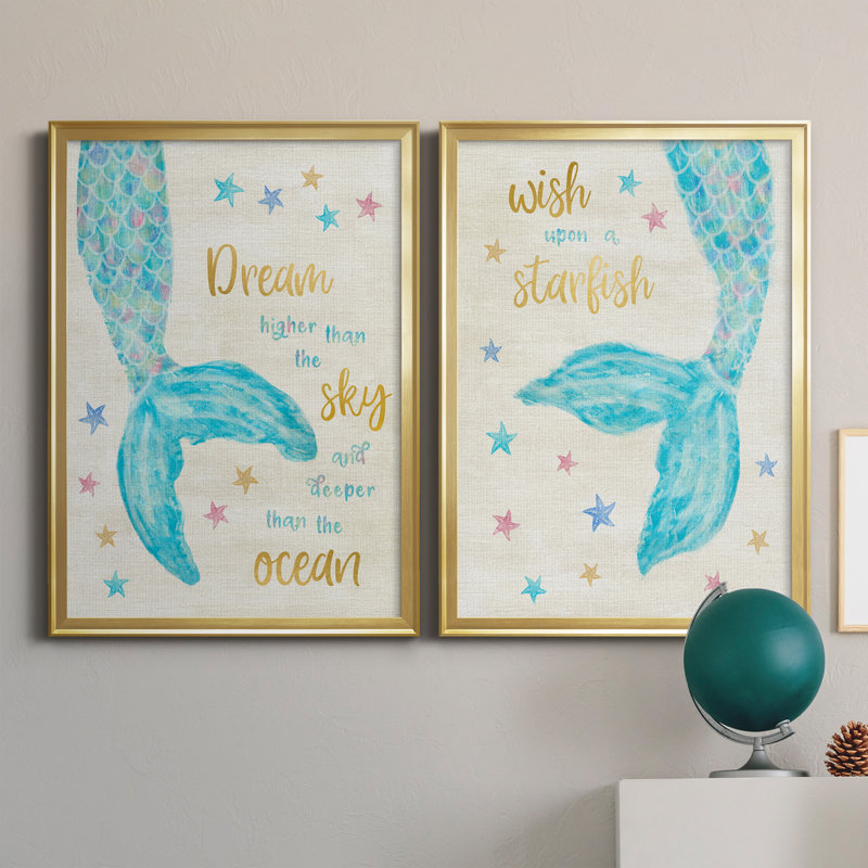 «Mermaid Dream», ensemble de 2 encadrements d'art textuel sur toile, Or, H 30,5 po x l 85 po x P 1,5 po