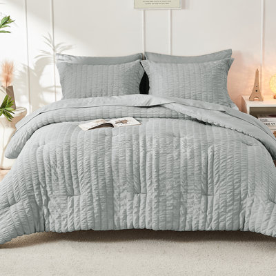 HYMOKEGE Seersucker Comforter Set, All Season Bedding Set, Luxury Bed in a Bag for Bedroom