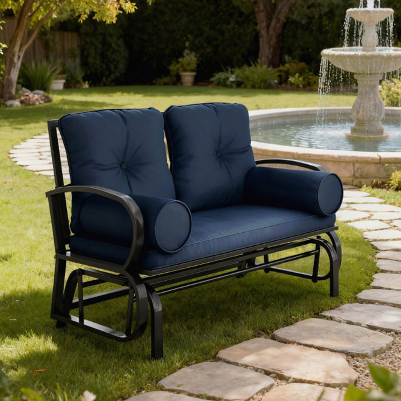 Double Patio Bench,Swing Glider Rocking Chair,2 Person Loveseat With Steel Frame,Cushions,Pillow Armrests