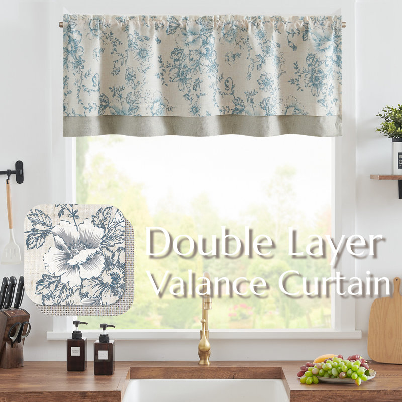 Cantonnière Daun, Bleu / Beige, L 50 po x L 18 po