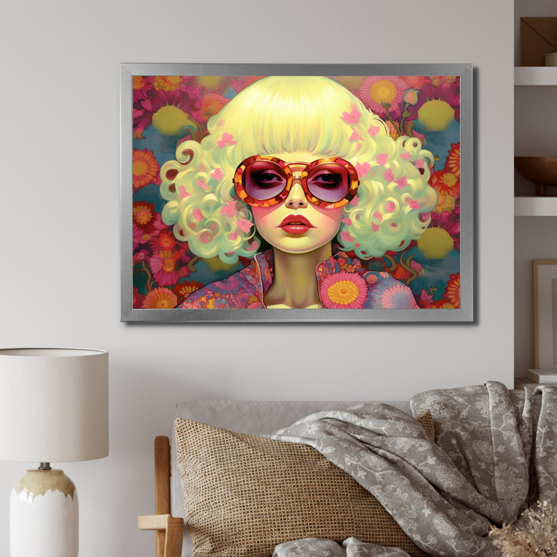 «Retro Cool Discopunk Queen» sur toile, Cadre simple argenté, H 16 po x l 32 po x P 1 po